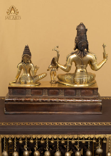 Somaskanda - The Divine Family of Shiva and Uma with Skanda 13" Brass Statue