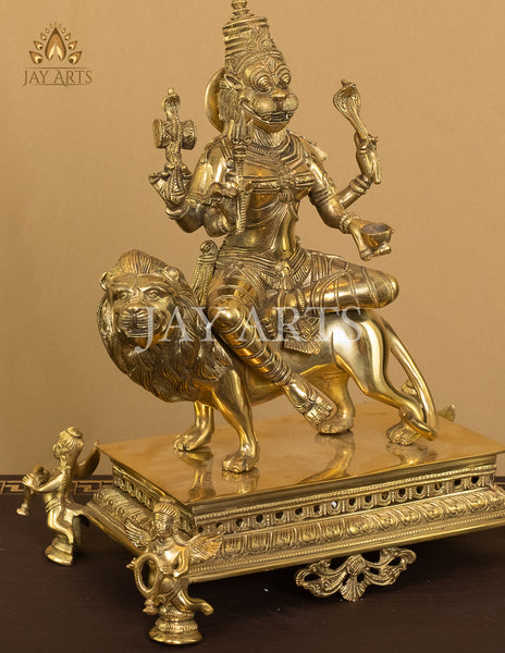 Sri Maha Pratyangira Devi (Atharvana Bhadrakali) - The Divine Mother of Moksha 14" Brass Statue