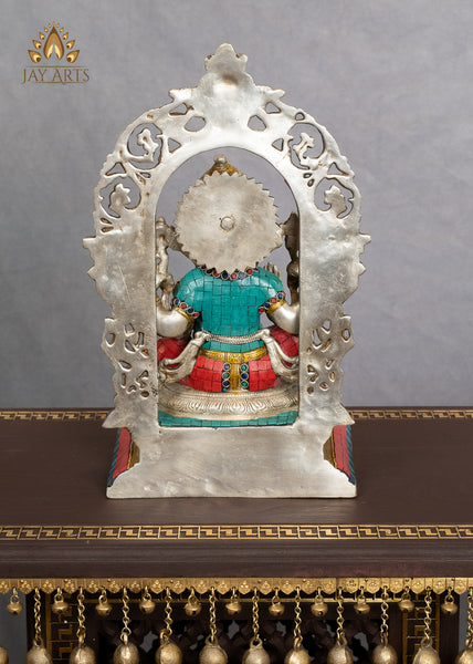 Lord Ganesh sitting on a Kirtimukha Throne 15" Brass Statue