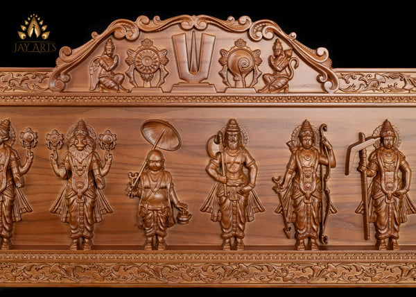 Dasavataram Wood Panel - The Grand Panel of The Ten Incarnations of Lord Vishnu 15"H x 49"W
