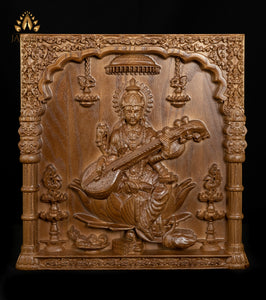 Goddess Saraswathi 12" Ashwood Panel