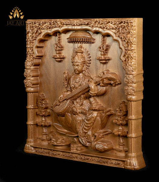 Goddess Saraswathi 12" Ashwood Panel