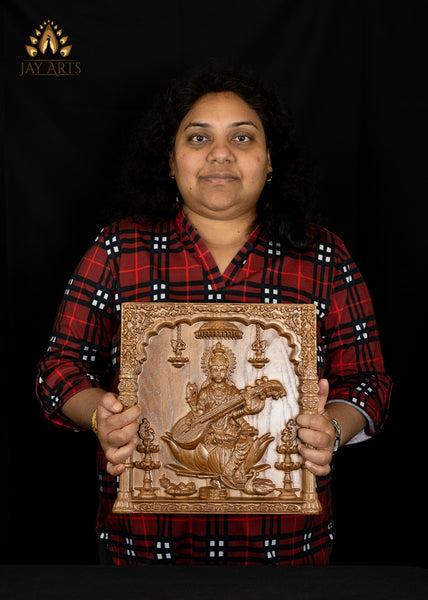 Goddess Saraswathi 12" Ashwood Panel