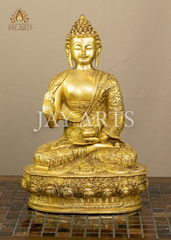 12" Buddha in Vitarka Mudra Brass Statue