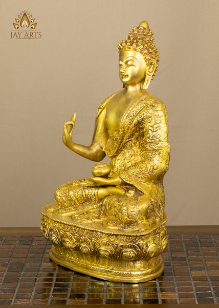 12" Buddha in Vitarka Mudra Brass Statue