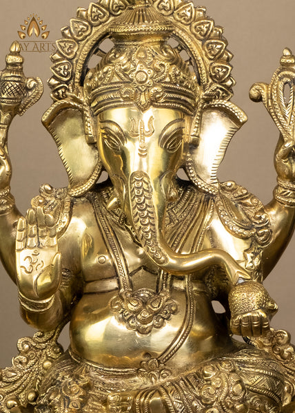 Lord Ganapathi seated on a Lotus 12" Brass Statue