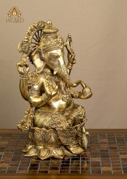 Lord Ganapathi seated on a Lotus 12" Brass Statue