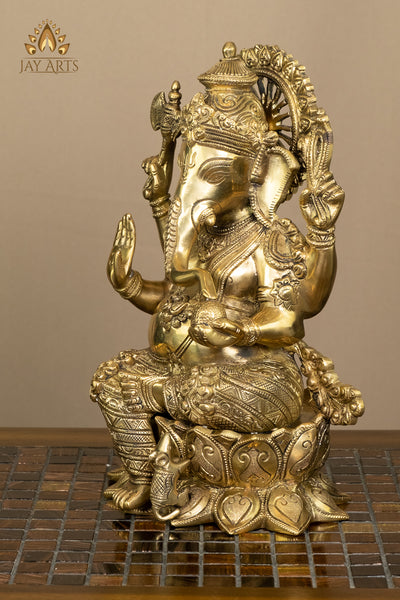 Lord Ganapathi seated on a Lotus 12" Brass Statue
