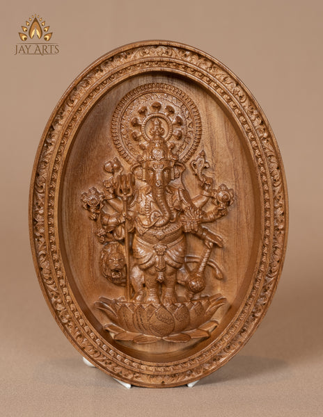 Shuba Drishti Ganapathi (Kan Drishti Pillayar) 8" x 6" Ashwood Carving Oval Frame