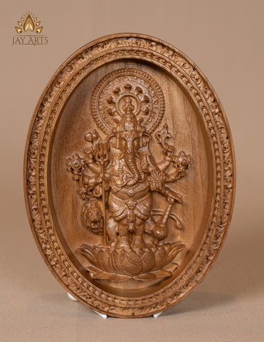 Shuba Drishti Ganapathi (Kan Drishti Pillayar) 8" x 6" Ashwood Carving Oval Frame