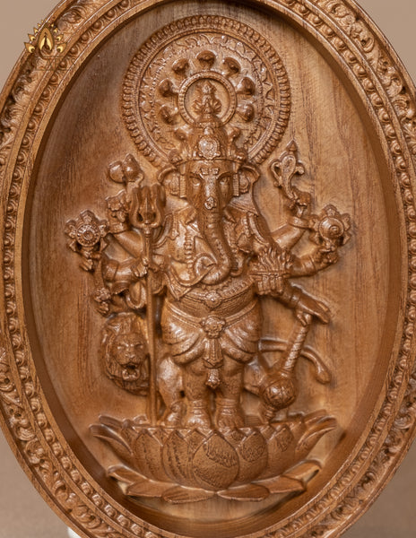 Shuba Drishti Ganapathi (Kan Drishti Pillayar) 8" x 6" Ashwood Carving Oval Frame