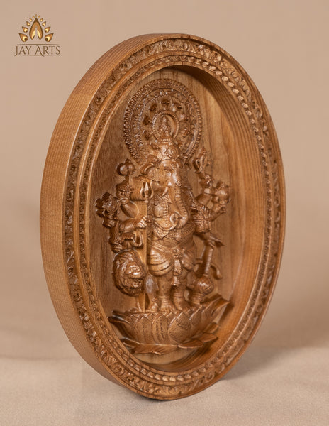 Shuba Drishti Ganapathi (Kan Drishti Pillayar) 8" x 6" Ashwood Carving Oval Frame