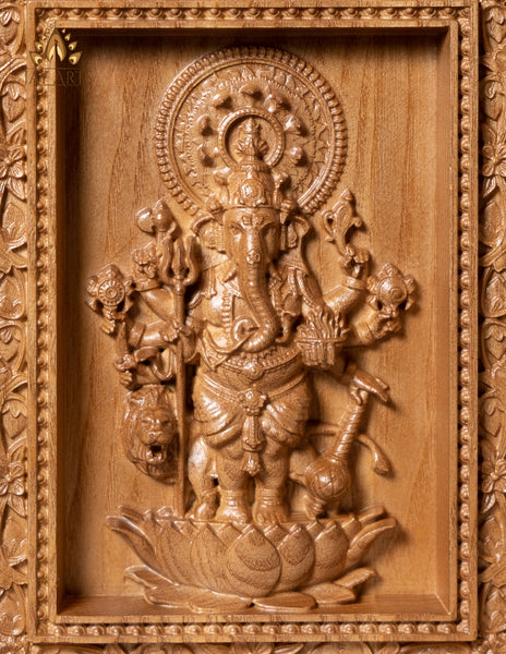 Shuba Drishti Ganapathi (Kan Drishti Pillayar) 8" x 6" Ashwood Carving Square Frame