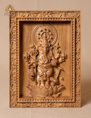 Shuba Drishti Ganapathi (Kan Drishti Pillayar) 8" x 6" Ashwood Carving Square Frame