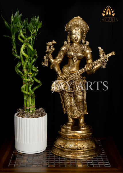 Standing Goddess Saraswathi (Kalaivani) 23" Brass Statue