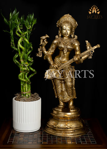 Standing Goddess Saraswathi (Kalaivani) 23" Brass Statue