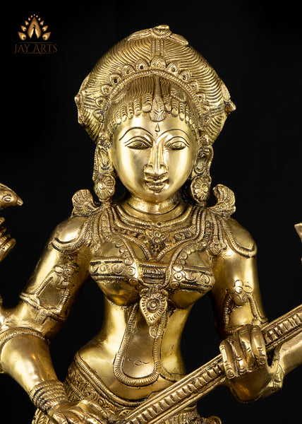 Standing Goddess Saraswathi (Kalaivani) 23" Brass Statue