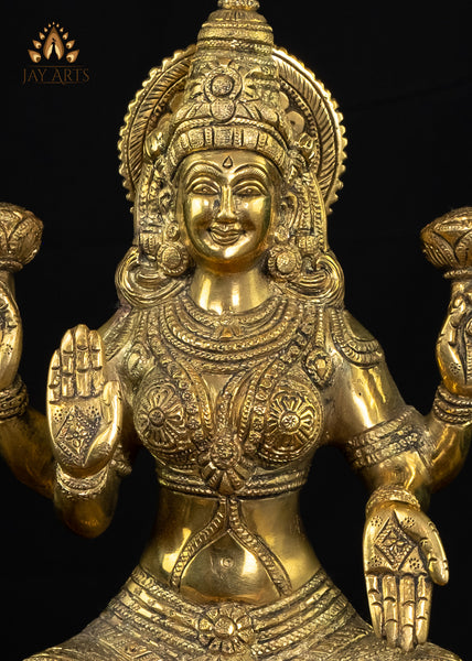Goddess Lakshmi Seated on a Lotus 12" Brass Statue