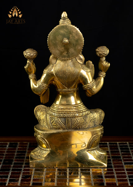 Goddess Lakshmi Seated on a Lotus 12" Brass Statue