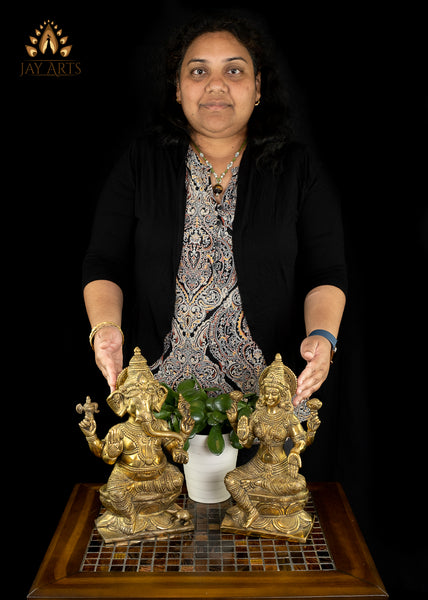 Goddess Lakshmi Seated on a Lotus 12" Brass Statue