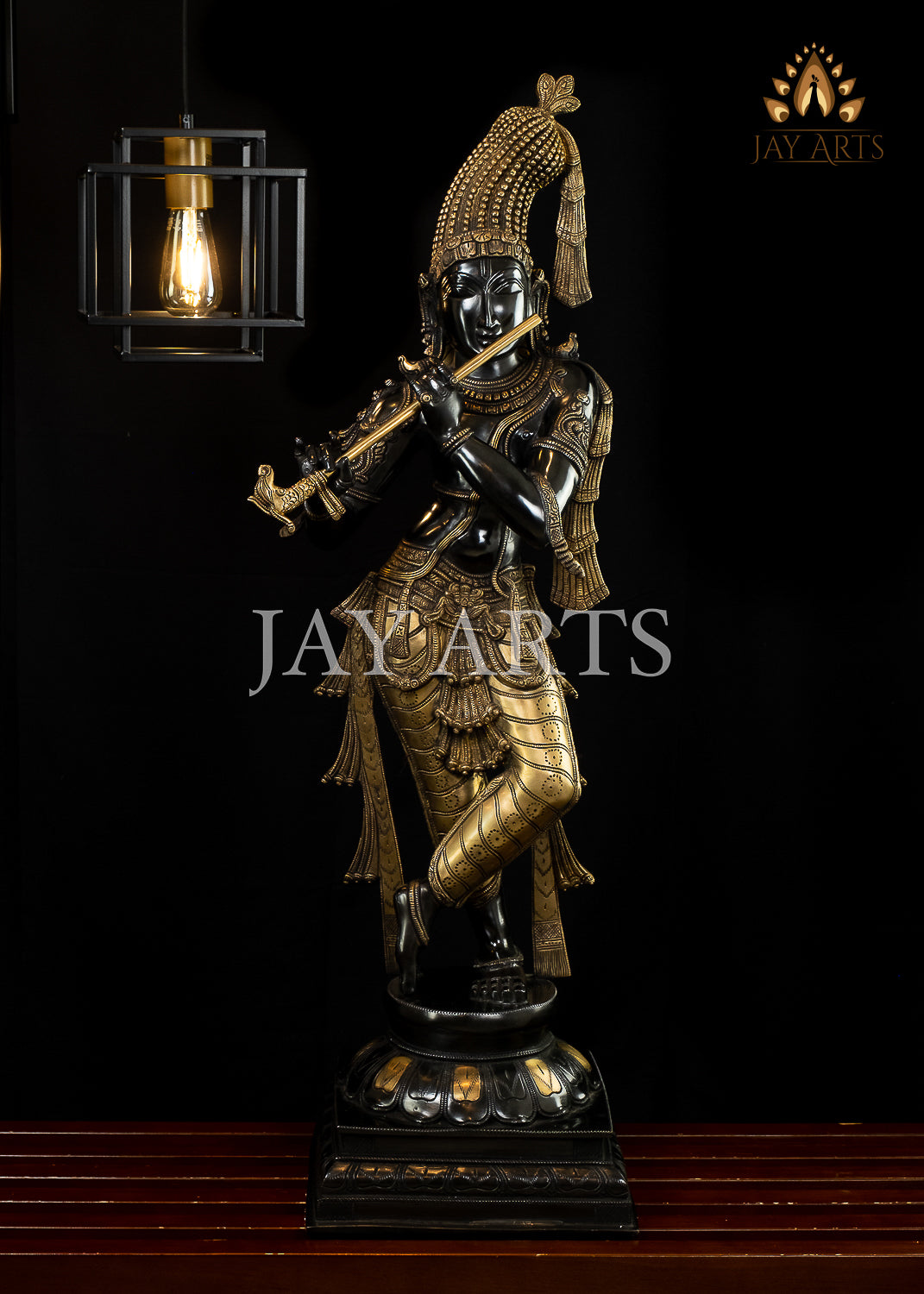 Crowned Mukhilan (Dark complexion similar to rain clouds) 35" Brass Krishna Statue