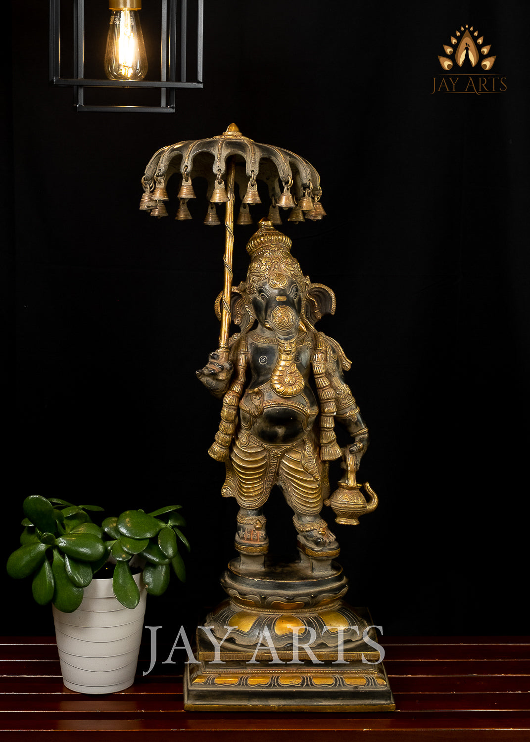 Brass Ganapathi with an Umbrella and Kamandalu 25"