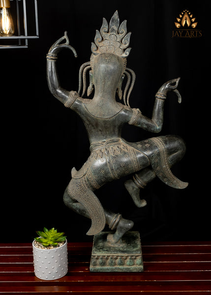 Dancing Apsara Statue 30” - Antique Khmer Style Bronze Apsara Statue - Cambodian Apsara