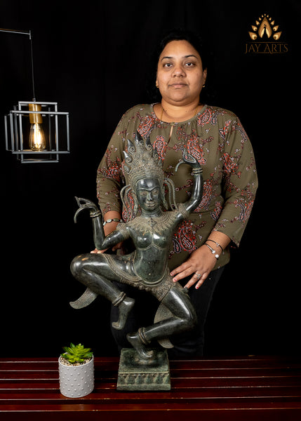 Dancing Apsara Statue 30” - Antique Khmer Style Bronze Apsara Statue - Cambodian Apsara
