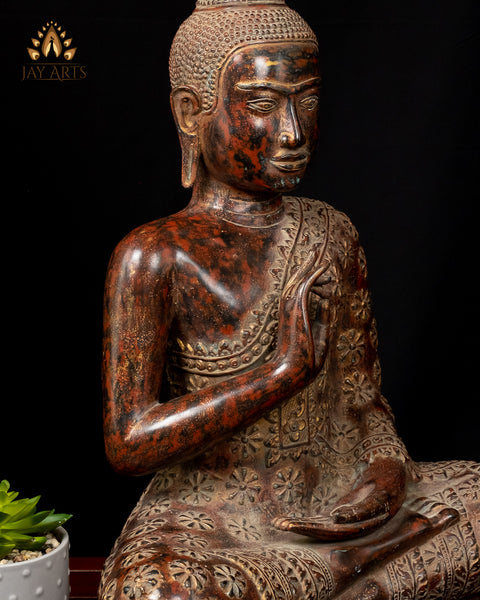 Buddha in Akasha Mudra 21” - Antique khmer style Angkor Wat Bronze Buddha Statue