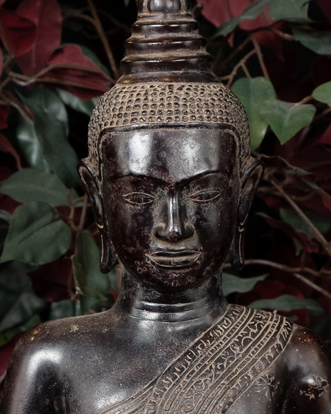 Buddha in Meditation (Dhyana Mudra) 23" - Antique Style Khmer Bronze Buddha Statue