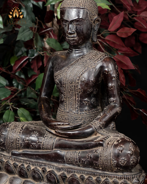 Buddha in Meditation (Dhyana Mudra) 23" - Antique Style Khmer Bronze Buddha Statue