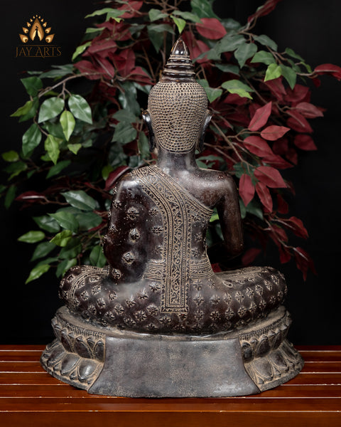 Buddha in Meditation (Dhyana Mudra) 23" - Antique Style Khmer Bronze Buddha Statue