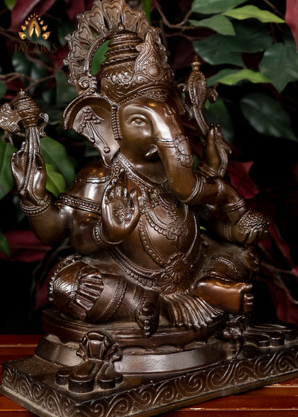 12.5" Lord Ganapathi Brass Statue (Bronze brown)
