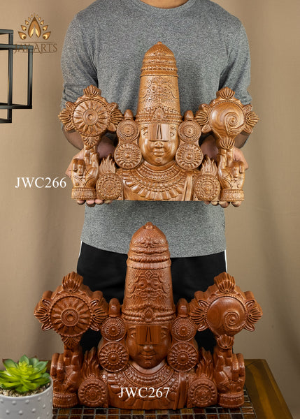 Sri Venkateswara Wood Carving 13" - Ashwood Wall Panel of Balaji Bust