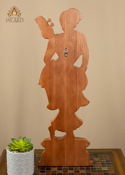 Standing Lady with a Veena 24" Wood Wall Panel - Wall Decor