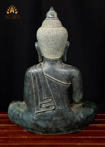 Earth Touching Buddha 17” - Bronze Khmer Buddha Statue in Bhumisparsha Mudra - Earth Witness Cambodian Buddha