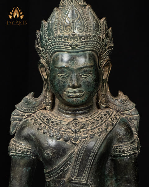 Buddha in Meditation (Dhyana Mudra) 17" - Antique Bayon Style Bronze Buddha Statue