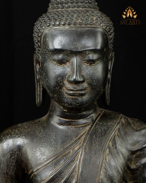 Bronze Buddha in Bhumisparsha Mudra 19" -  Earth Witness Khmer Style Cambodian Buddha