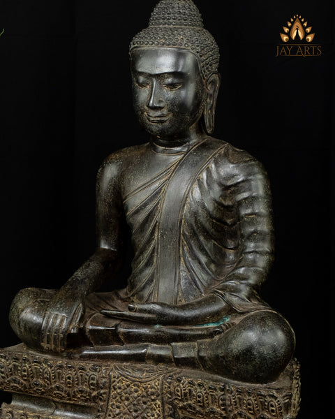 Bronze Buddha in Bhumisparsha Mudra 19" -  Earth Witness Khmer Style Cambodian Buddha