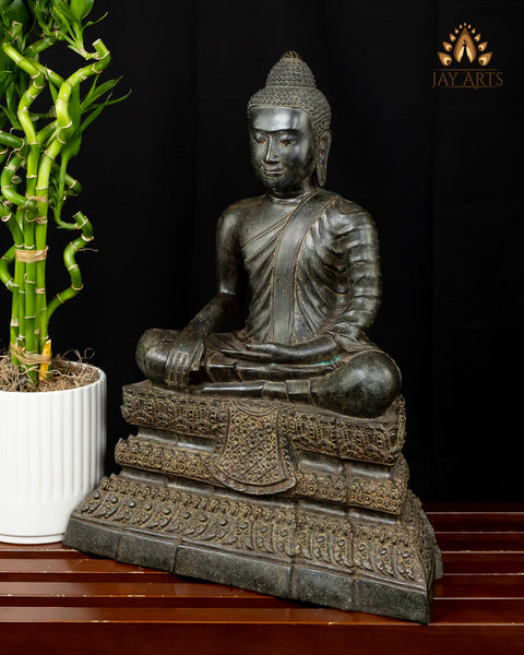 Bronze Buddha in Bhumisparsha Mudra 19" -  Earth Witness Khmer Style Cambodian Buddha