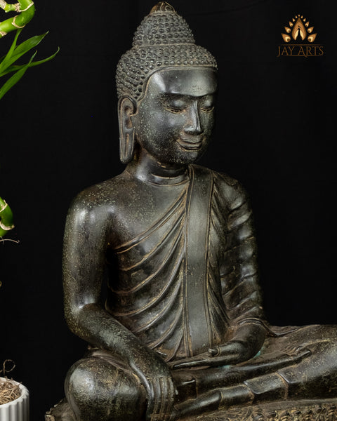 Bronze Buddha in Bhumisparsha Mudra 19" -  Earth Witness Khmer Style Cambodian Buddha