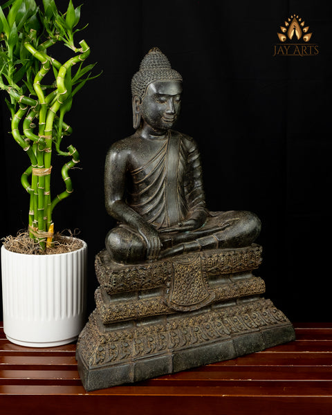 Bronze Buddha in Bhumisparsha Mudra 19" -  Earth Witness Khmer Style Cambodian Buddha