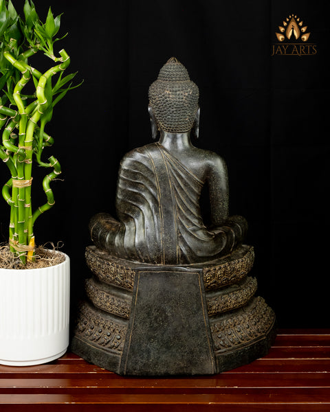 Bronze Buddha in Bhumisparsha Mudra 19" -  Earth Witness Khmer Style Cambodian Buddha