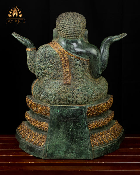 17” Bronze Happy Fat Buddha Statue - Cambodian Fat Buddha Statue