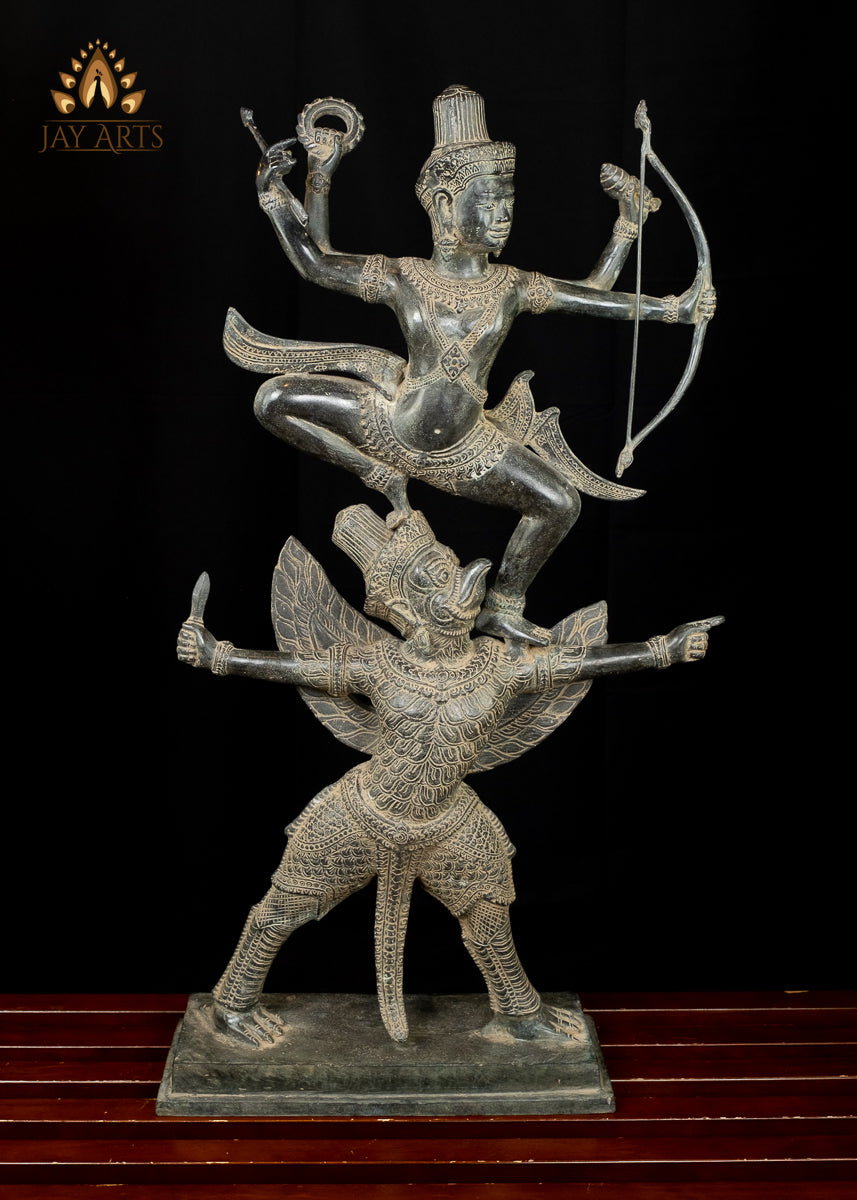 30” Bronze Vishnu standing on Garuda - Angkor Wat Khmer Style Vishnu Garuda Statue