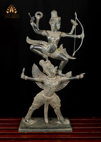 30” Bronze Vishnu standing on Garuda - Angkor Wat Khmer Style Vishnu Garuda Statue
