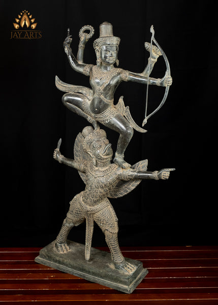 30” Bronze Vishnu standing on Garuda - Angkor Wat Khmer Style Vishnu Garuda Statue