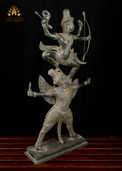 30” Bronze Vishnu standing on Garuda - Angkor Wat Khmer Style Vishnu Garuda Statue
