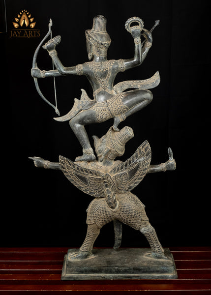 30” Bronze Vishnu standing on Garuda - Angkor Wat Khmer Style Vishnu Garuda Statue