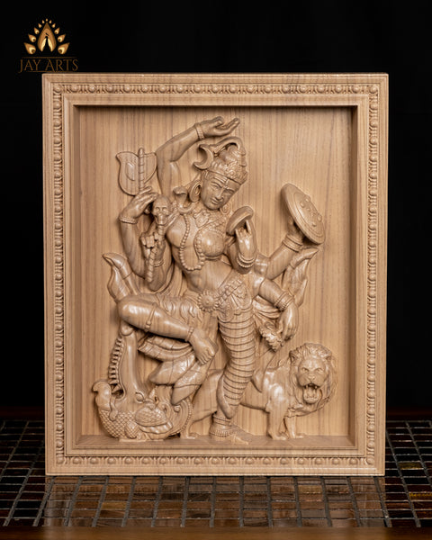 Dancing Ardhanarishvara (Shiva Shakthi) 13" x 11" Ash wood carving - Hindu God Wood Carving